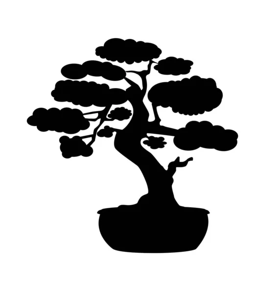 Japanska Bonsaiträd Svart Logotyp Trädikon Bonsai Siluett Vektor Illustration Isolerad — Stock vektor