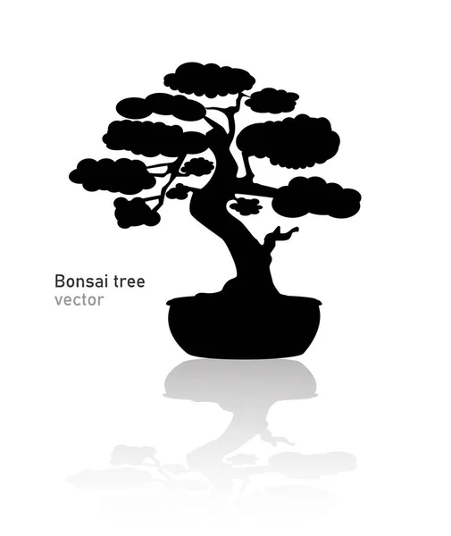 日本の盆栽 黒いロゴ 木のアイコン 白地に盆栽のシルエットベクトルイラスト 生態学 生物学の概念 デザインテンプレート テキストを置き換えることができます — ストックベクタ