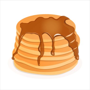 Cartoon pancakes with jam or syrup. Vector illustration of delicious breakfast, American brunch isolated on white background. Food, baking and sweets concept.