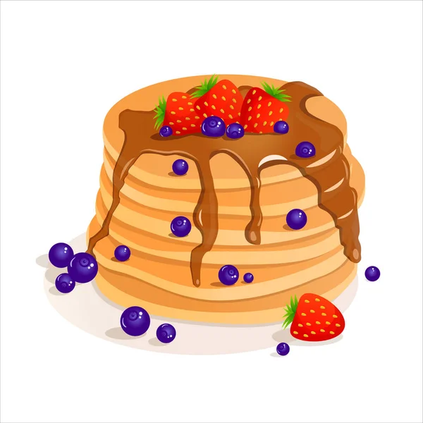 Cartoon Pancakes Jam Blueberries Strawberries Vector Illustration Delicious Breakfast American — 图库矢量图片