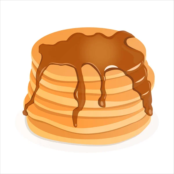 Cartoon Pancakes Jam Syrup Vector Illustration Delicious Breakfast American Brunch — Stok Vektör