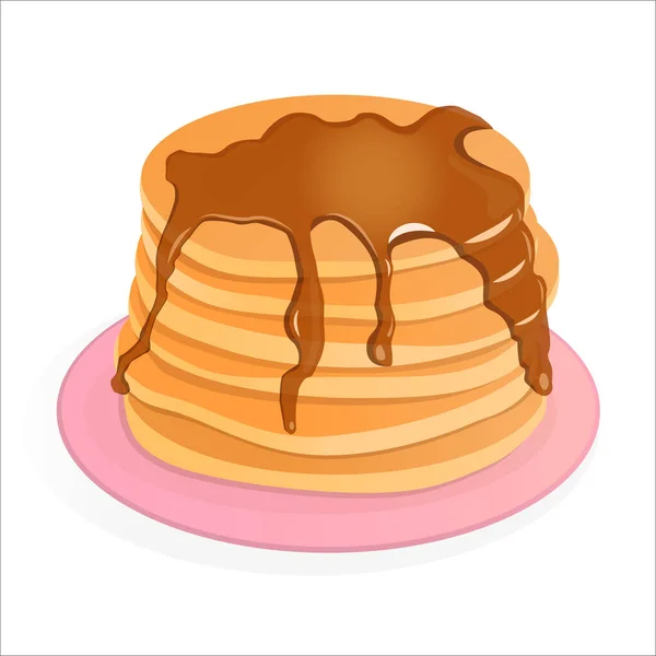 Crêpes Caricaturales Avec Confiture Sirop Sur Une Assiette Rose Illustration — Image vectorielle