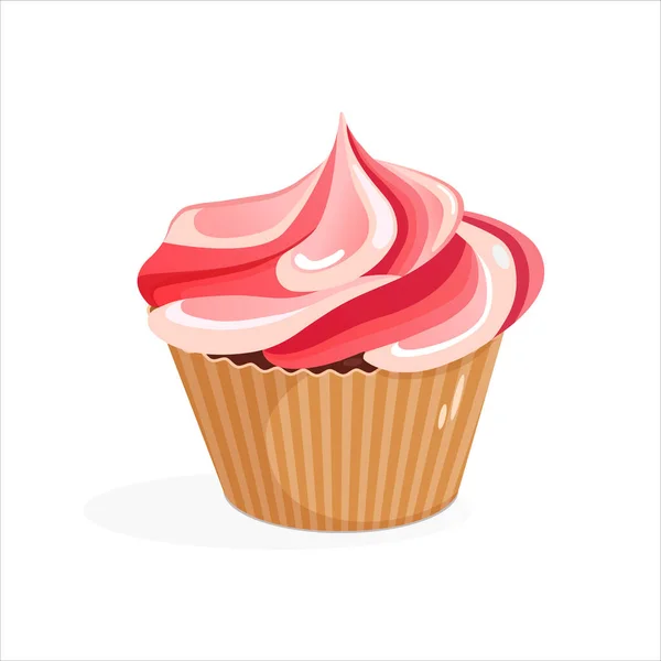 Cupcake Dessin Animé Crème Rose Illustration Vectorielle Délicieux Muffins Isolés — Image vectorielle