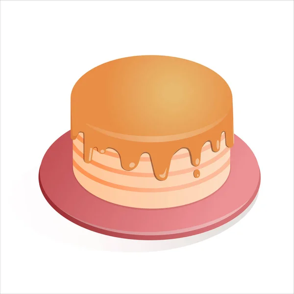 Gâteau Dessin Animé Avec Confiture Sirop Sur Une Assiette Rose — Image vectorielle