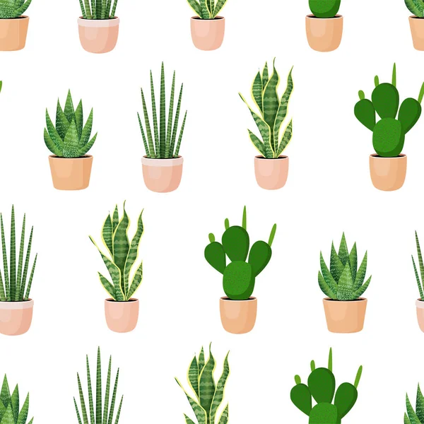 Seamless Pattern Plants Pots White Background Vector Illustration Fabrics Textures — Stockvector