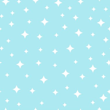 Mavi arka planda yıldızlar olan kusursuz bir desen. Kumaşlar, dokular, duvar kağıtları, posterler, kartpostallar için vektör çizimi. Çocuksu eğlenceli gece baskısı. Düzenlenebilir ögeler