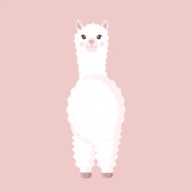 Cute llama or alpaca on a pink background. Vector illustration for baby texture, textile, fabric, poster, greeting card, decor