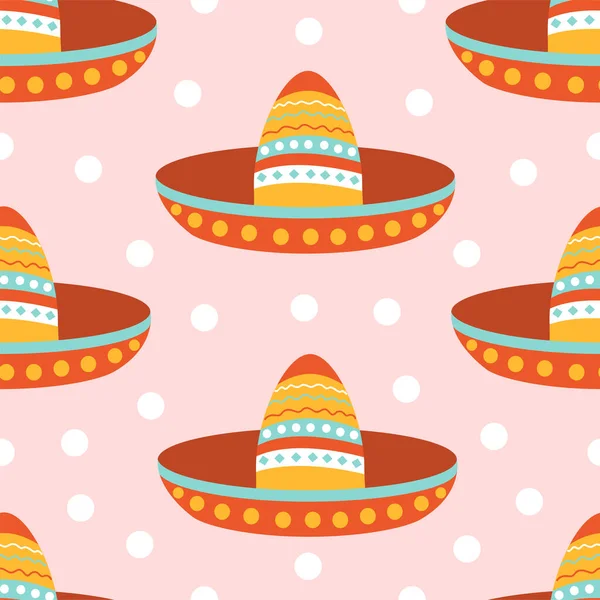 Padrão Sem Costura Com Chapéu Sombrero Mexicano Fundo Rosa Design — Vetor de Stock