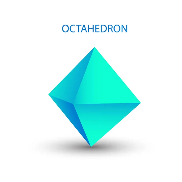 Vektor illustration av en blå oktahedron på en vit bakgrund med en lutning för spel, ikon, logotyp, mobil, ui, webben. Platoniskt fast. Minimalistisk stil. — Stock vektor
