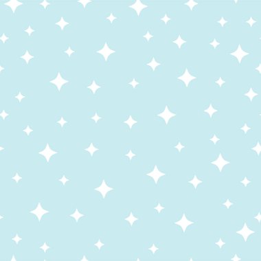 Mavi arka planda yıldızlar olan kusursuz bir desen. Kumaşlar, dokular, duvar kağıtları, posterler, kartpostallar için vektör çizimi. Çocuksu eğlenceli gece baskısı. Düzenlenebilir ögeler