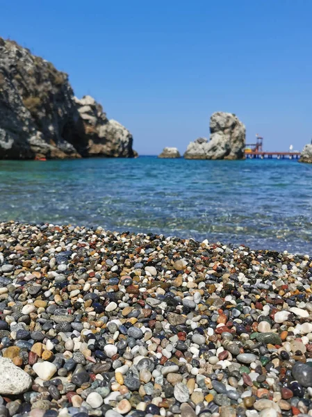 Pohled Oblázkovou Pláž Moře Kameny Egejské Moře Turecko Kusadasi — Stock fotografie