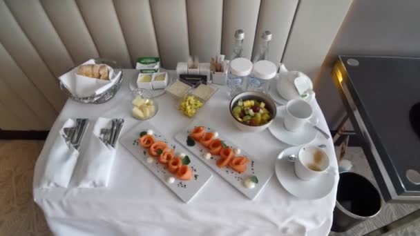 Прекрасний Святковий Сніданок Сніданок Молодят Кілометровий — стокове відео