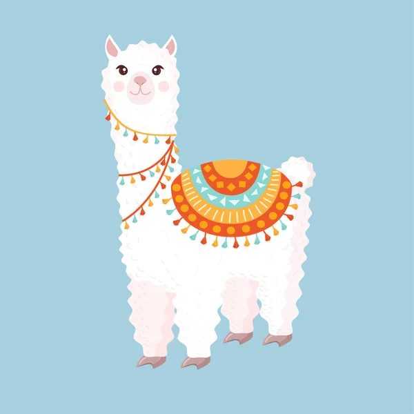 Llama Festiva Alpaca Sobre Fondo Azul Ilustración Vectorial Para Textura — Vector de stock