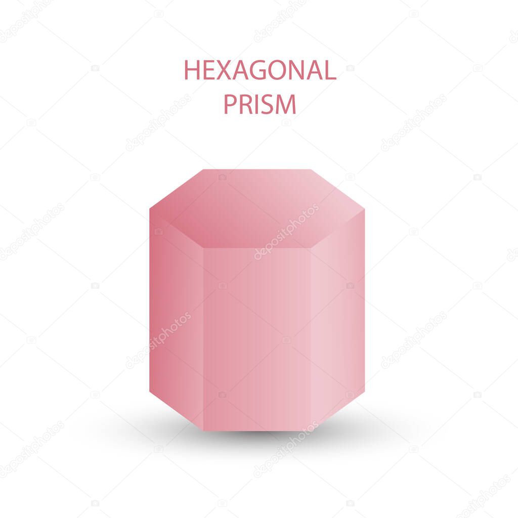 Vector pink hexagonal prism with gradients and shadow for game, icon, package design, logo, mobile, ui, web, education. 3d hexagon on a white background. Geometric figures for your design