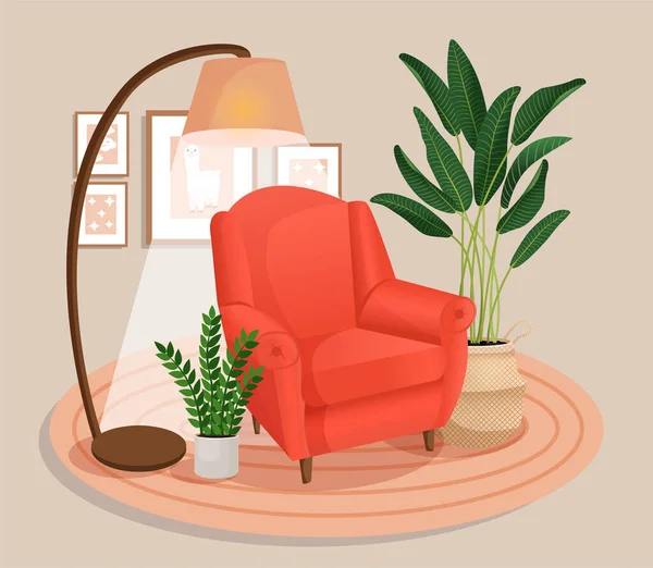 Intérieur Mignon Avec Des Meubles Des Plantes Modernes Design Chambre — Image vectorielle