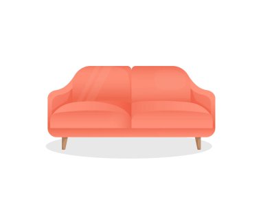 İzole edilmiş beyaz arka planda lüks kırmızı kanepe. İç tasarım için şık bir ev kanepesinin vektör çizimi. Modern mobilyalar. Simge, öge.