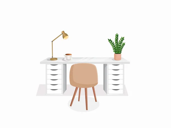 Espacio Trabajo Con Mesa Planta Silla Lámpara Taza Sobre Fondo — Archivo Imágenes Vectoriales