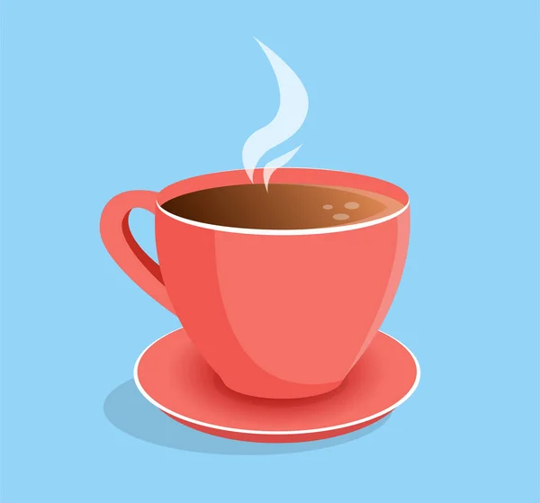 Taza roja de café fresco, té sobre un fondo aislado. Diseño para logo, icono, pancarta, póster, postal, cafetería, restaurante. Ilustración vectorial plana — Archivo Imágenes Vectoriales