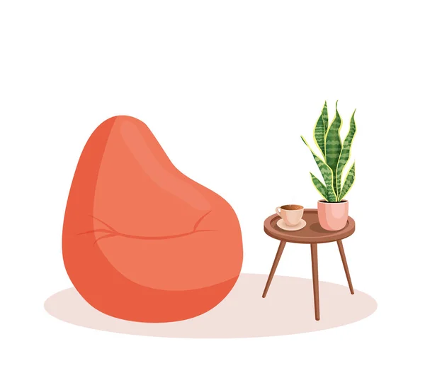 Mignon Intérieur Avec Oreiller Doux Pouf Pour Asseoir Design Confortable — Image vectorielle