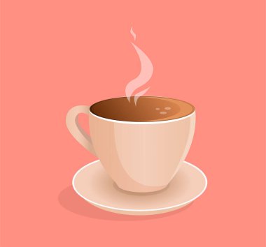 Bej rengi bir fincan taze kahve, izole bir arka planda çay. Logo, simge, afiş, poster, kartpostal, kafe, restoran tasarımı. Düz vektör illüstrasyonu.