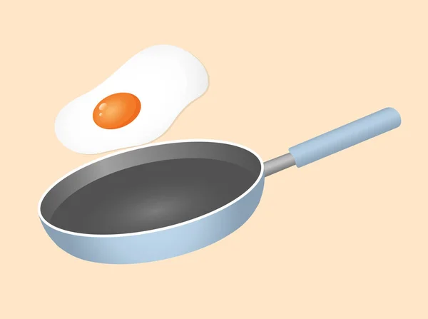 Flat Illustration Frying Pan Flying Egg Advertising Web Menu Restaurant — Stock Photo, Image