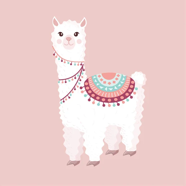 Llama Festiva Alpaca Sobre Fondo Rosa Ilustración Vectorial Para Textura — Vector de stock