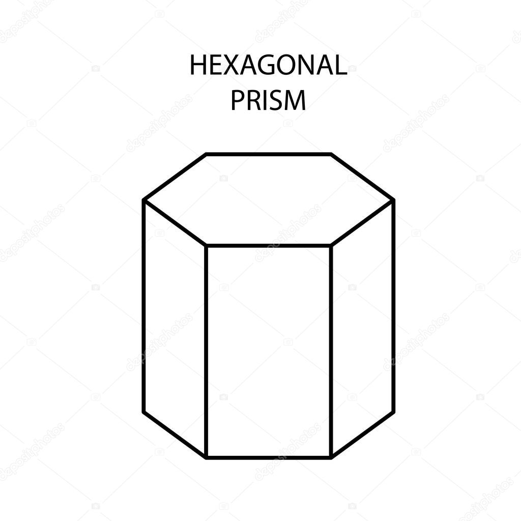 Black linear hexagonal prism for game, icon, package design, logo, mobile, ui, web, education. Hexagon on a white background. Geometric figures for your design. Outline