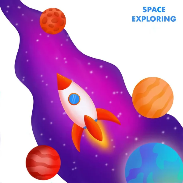 Cohete Está Volando Espacio Exploración Espacial Plantilla Abstracta Para Banner —  Fotos de Stock