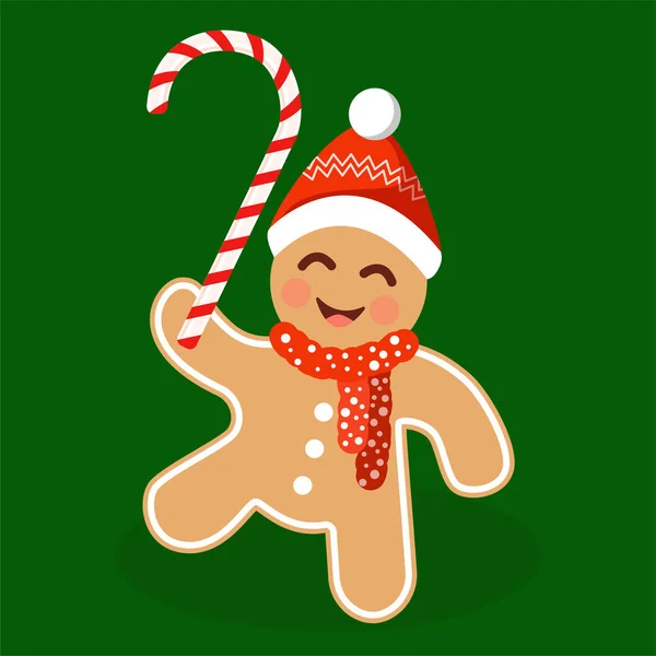 Winter Christmas New Year Gingerbread Man Red Hat Lollipop Cane — Stok Foto