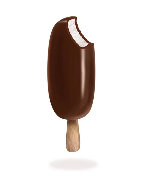 Eskimo Ijs Een Stokje Bedekt Met Chocolade Gebeten Illustratie Voor — Stockfoto