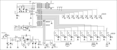 Kağıt üzerinde dijital elektronik cihazın şematik diyagramı. Entegre devre, kablo, kontrol, transistör, kondansatör, direnç, konnektör, konnektör, diğer bileşenler ile elektrik devresi çizer.