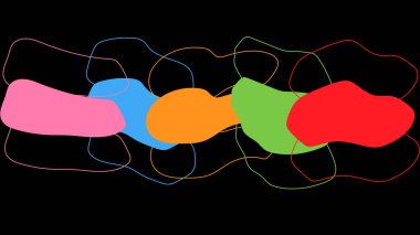 Soyut renk sıvısı ve koyu arkaplanda çizgi. Dinamik şekiller bileşimi. 