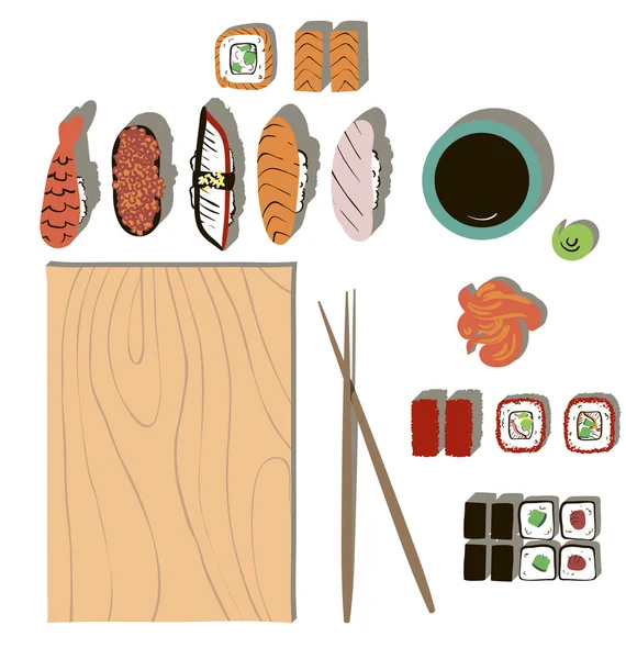 Sushi set on transparent background — Stock Vector