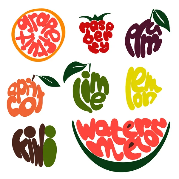 Kleurrijke vruchten belettering set — Stockvector