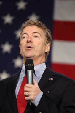 Rand Paul speaks at a political rally in Des Moines, Iowa, on October 31, 2015 clipart