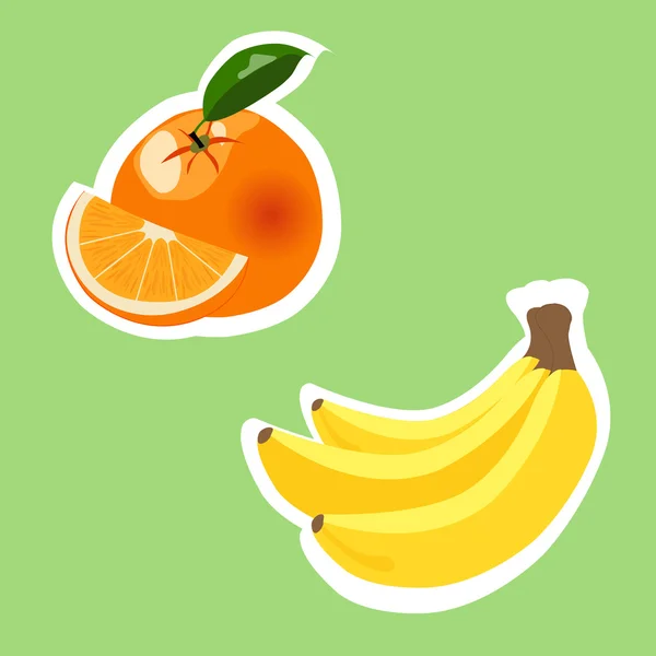 オレンジ色の果物や緑の背景にバナナ — ストックベクタ