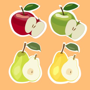 Elma ve armut kümesi. Vektör çizim