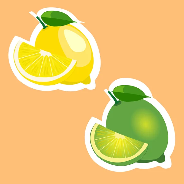 Stiker ilustrasi set lemon dan jeruk nipis - Stok Vektor
