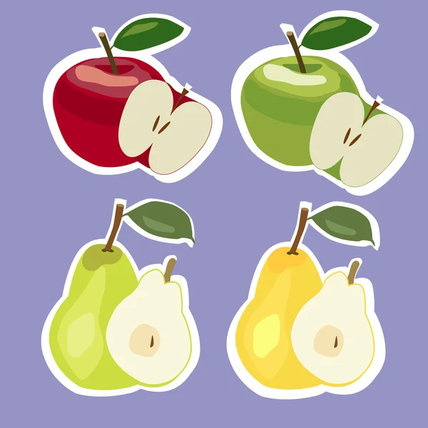 Набор яблок и груш. Векторная иллюстрация — стоковый вектор