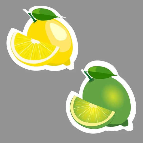 Stiker ilustrasi set lemon dan jeruk nipis - Stok Vektor