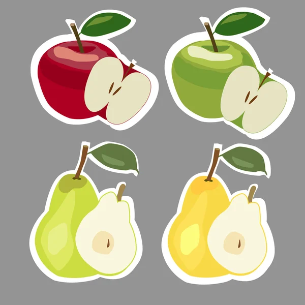 Juego de manzanas y peras. Ilustración vectorial — Vector de stock