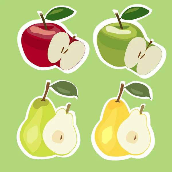 Juego de manzanas y peras. Ilustración vectorial — Vector de stock