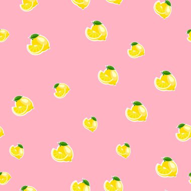 Limon ve yapraklarda pembe bir arka plan deseni.