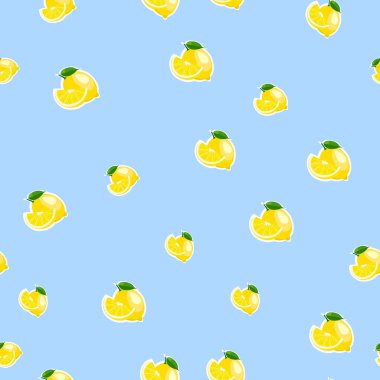 Limon ve yapraklarda mavi arka plan deseni.