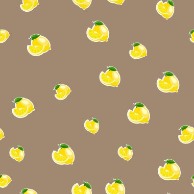 Limon ve yaprakları kahverengi zemin üzerine desen.