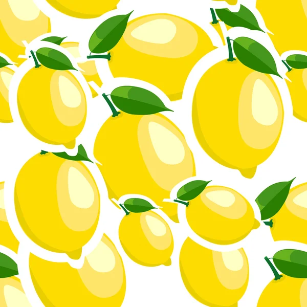 Patrón. limón y hojas de diferentes tamaños sobre fondo blanco . — Vector de stock