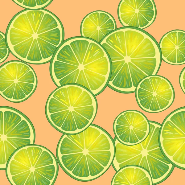 Turuncu arka planda farklı açılardan kireç dilimleri vektör Illustration. Desen.