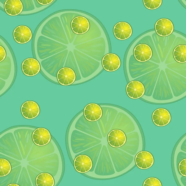 Vector illustration of lemon slices in same sizes on turquoise background. Pattern. — Stock Vector