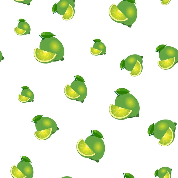 Pattern. small lime and leaves different sizes on white background. — Stock Vector