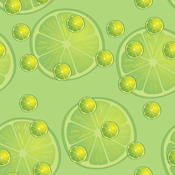 Vektorillustration von Zitronenscheiben gleicher Größe auf Limettenhintergrund. Muster. — Stockvektor